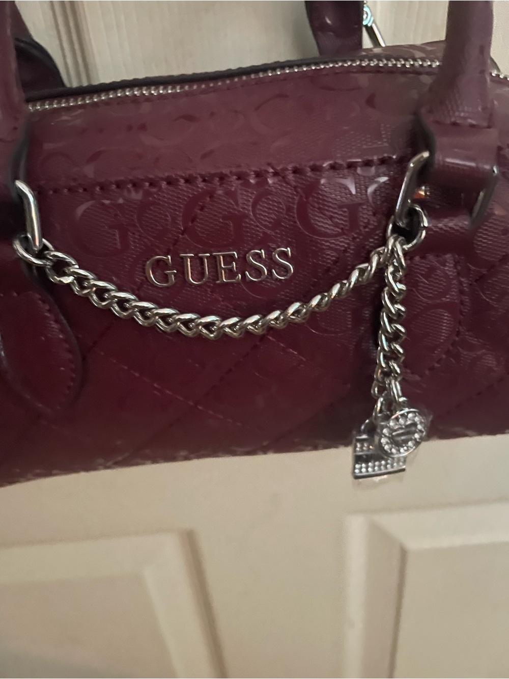 GUESS Logo Satchel in Deep Burgundy - Picture 2 of 13